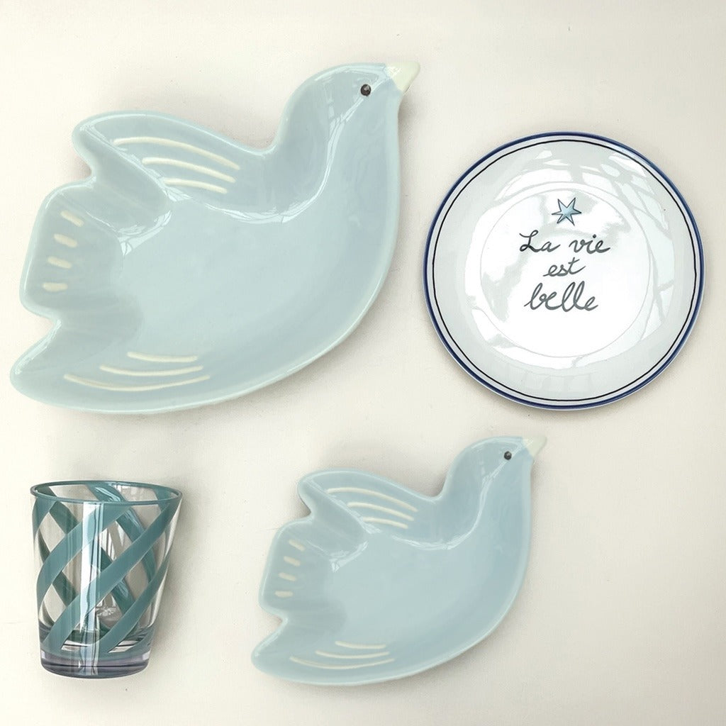 Coupelle cuicui oiseau bleu givré pm L16,2 P11 H3cm