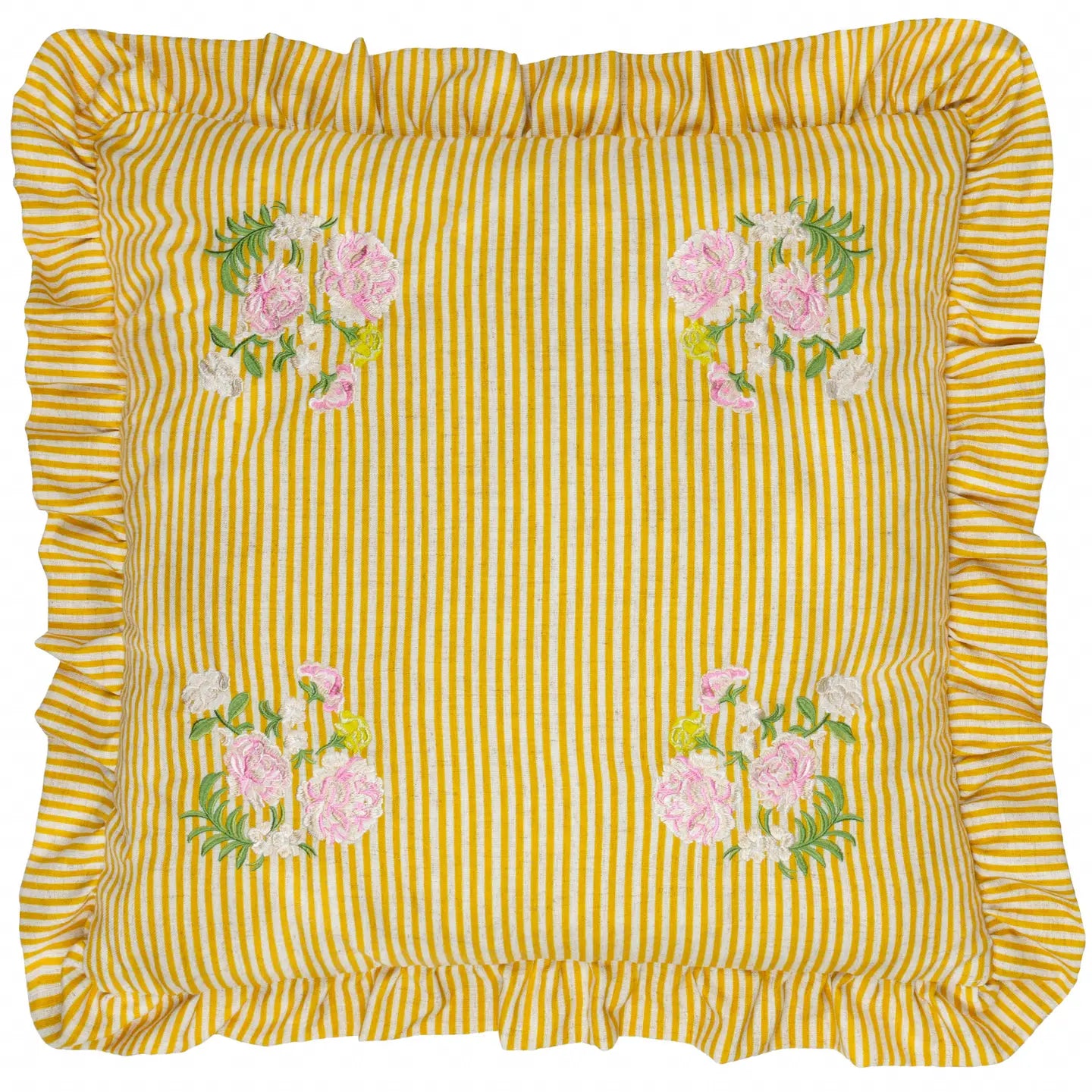 Coussin à Volants Brodé Martha Jaune
