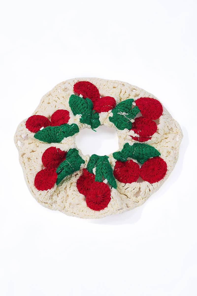 Chouchou élastique crochet cerises 12cm 100% COTON
