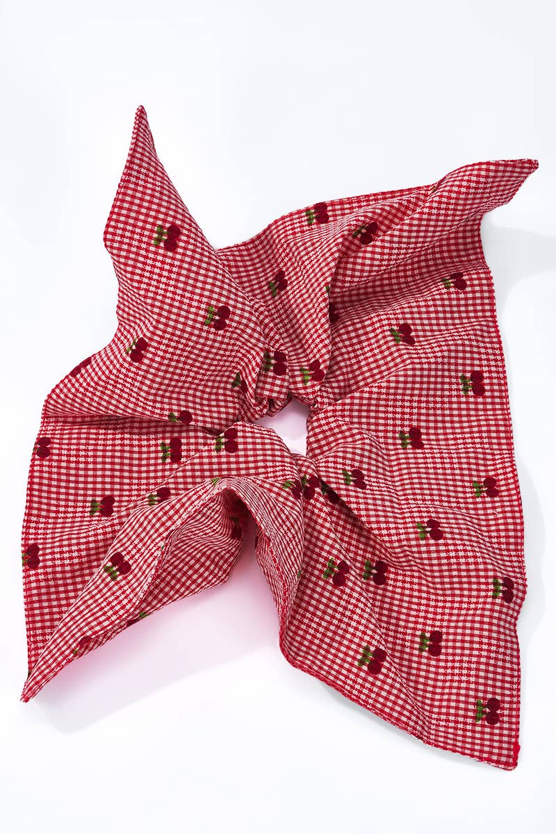 Chouchou carré vichy rouge motif cerises 12cm FQ215XQ: Rouge / 100% POLYESTER