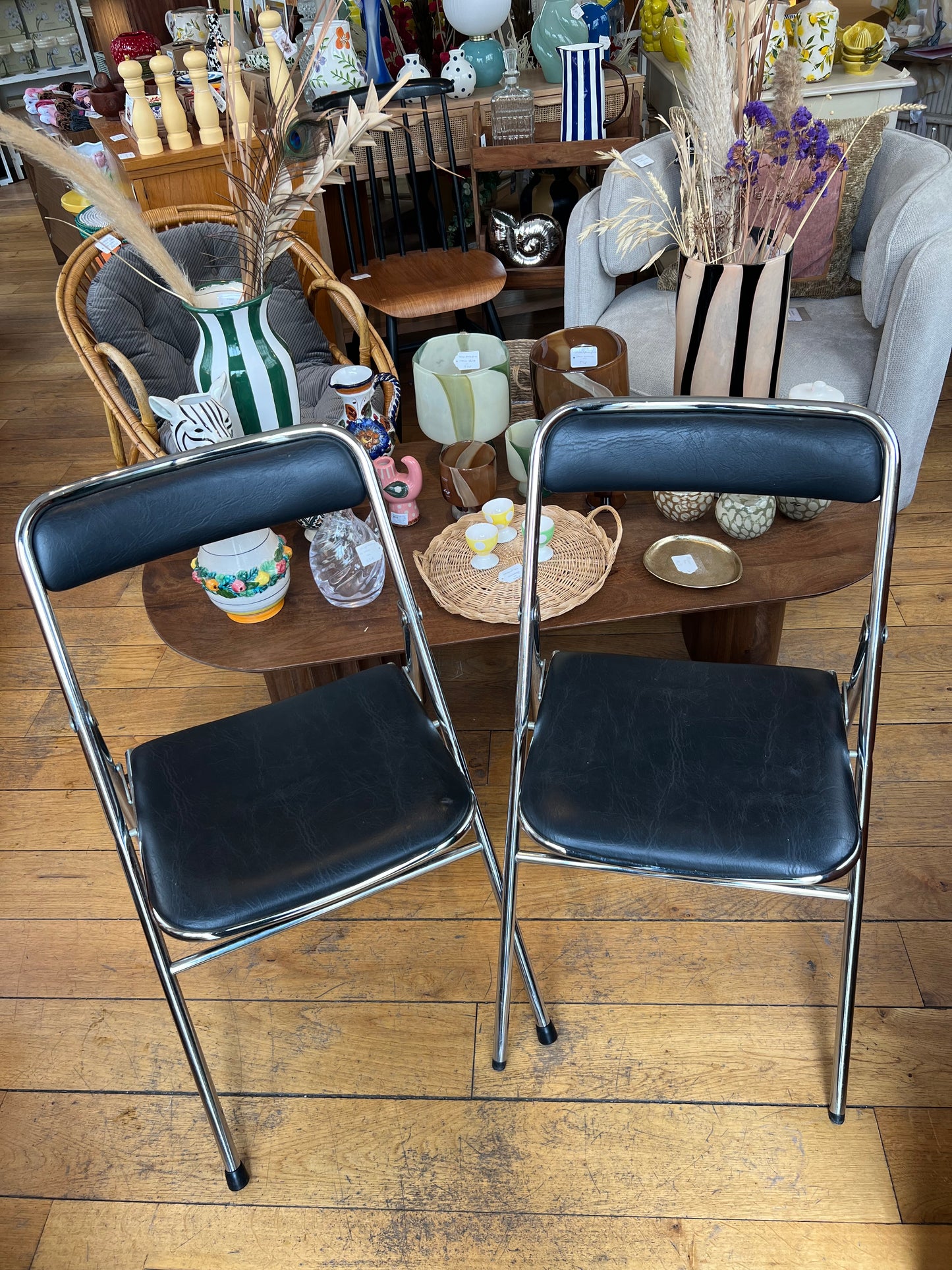 Chaises pliantes chromé et skaï vintage