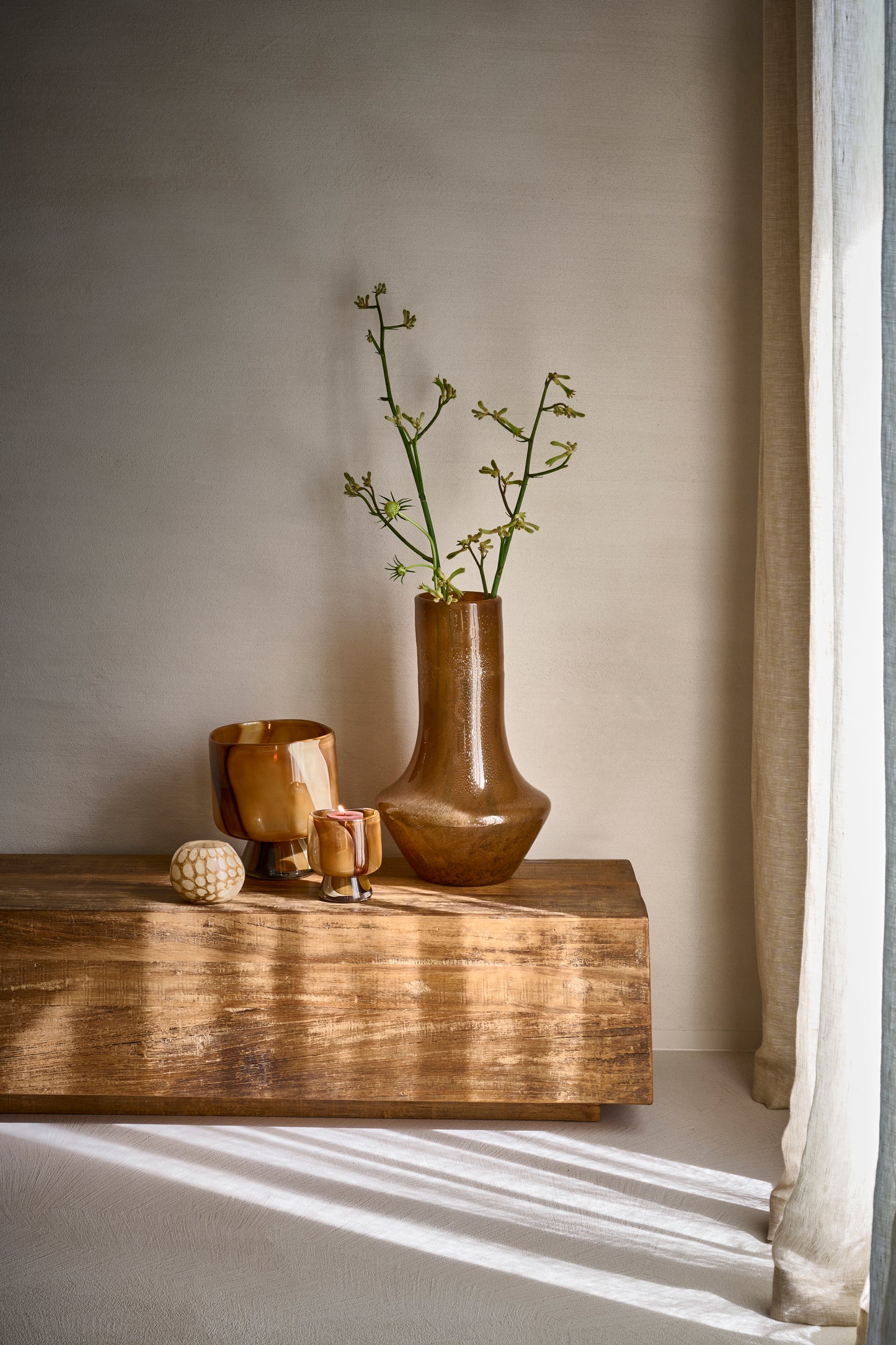 Vase / photophore - verre - CAMOU - DIA 17,5 x H 21,5 cm - camel