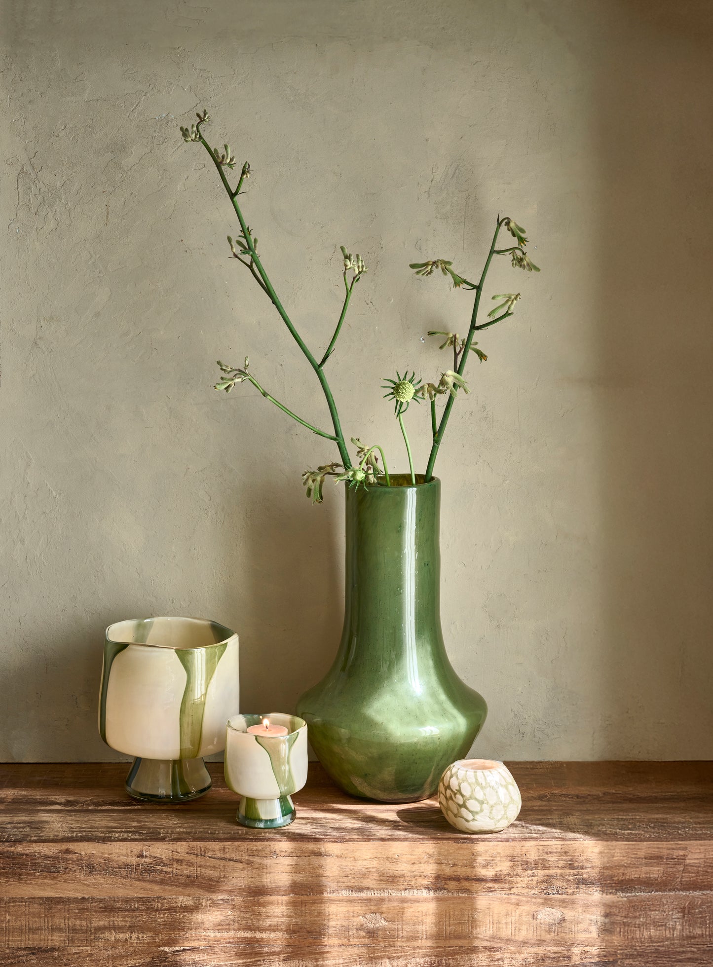 Vase / photophore - verre - CAMOU - DIA 17,5 x H 21,5 cm - olive