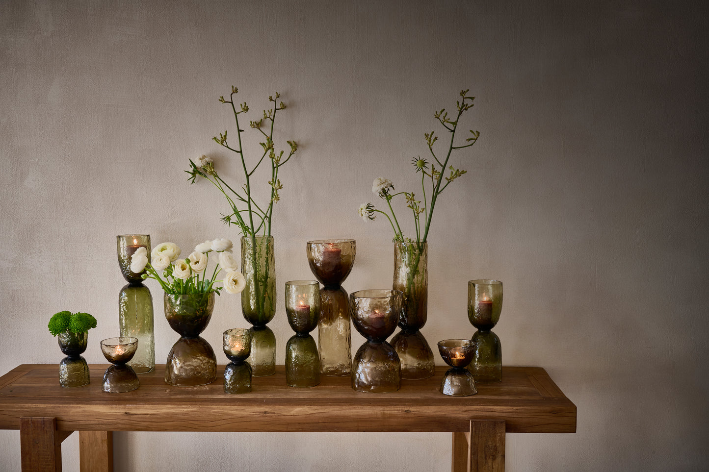 Vase / photophore - Diabolo - verre - DIA 11,5 x H 32 cm - vert