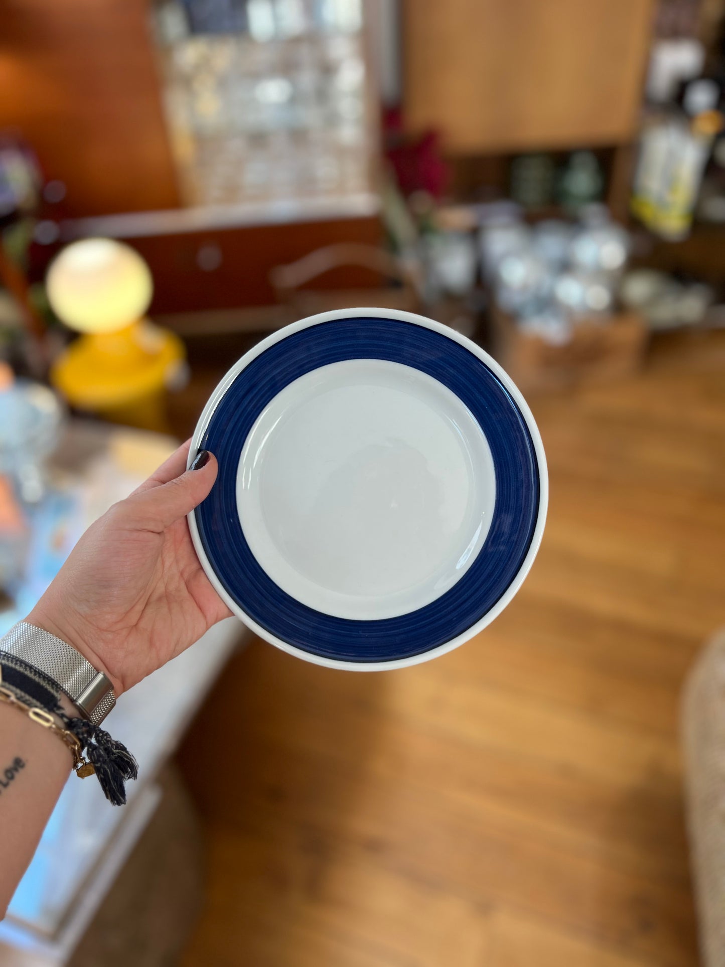 Assiettes à dessert vintage bleu blanc