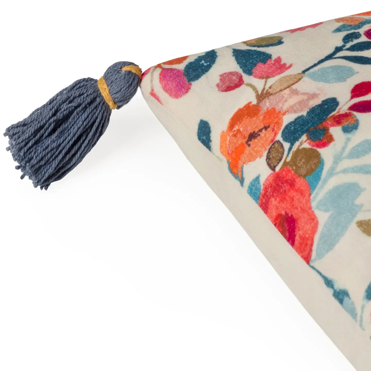 Coussin floral à pompons Posies bleu/rose