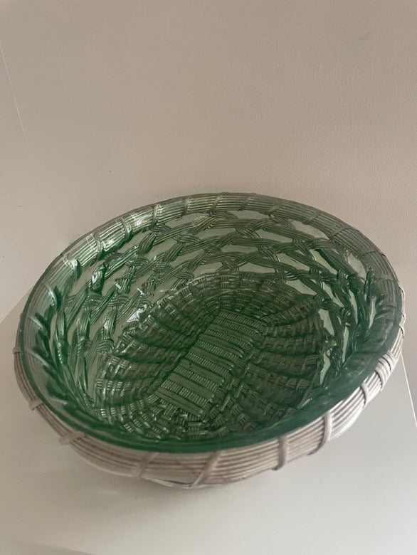 Corbeille à pain en métal et verre moulé vintage