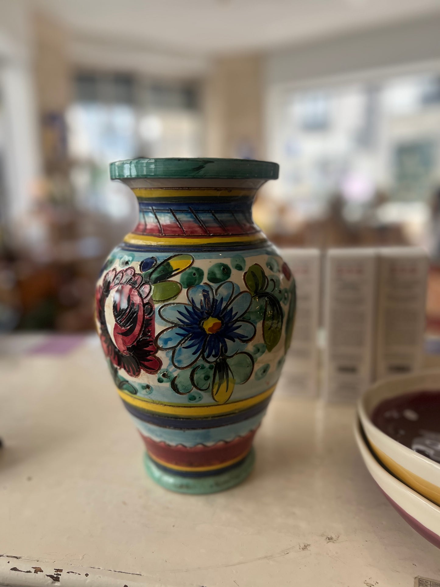 Vase vintage fleurs peint main