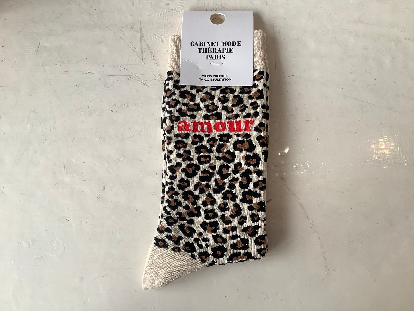 Chaussette amour léopard blanc