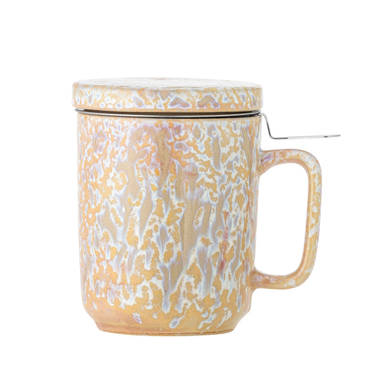 Tasse Yuma avec couvercle et passoire à thé, Naturel, Grès