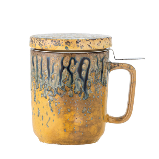 Tasse Yuma avec couvercle et passoire à thé, Multicolore, Grès