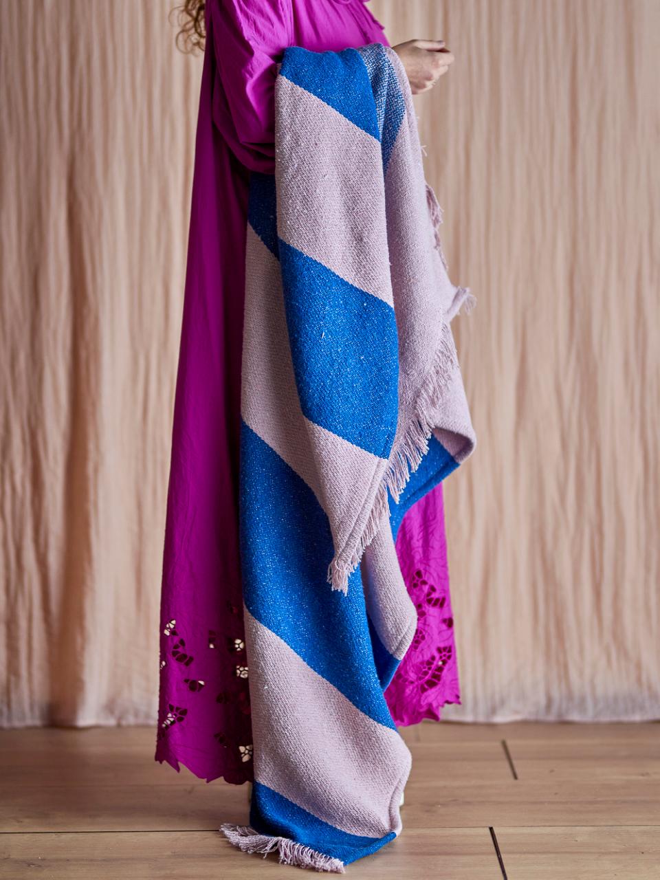 Cadeo Plaid, Bleu, Coton recyclé