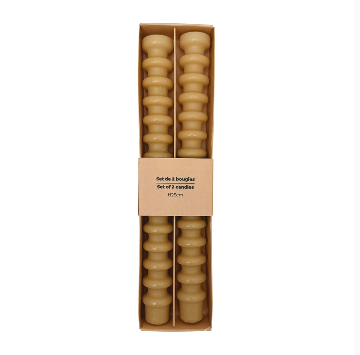 Set de 2 bougies longues anneaux beige D2,8 H25cm
