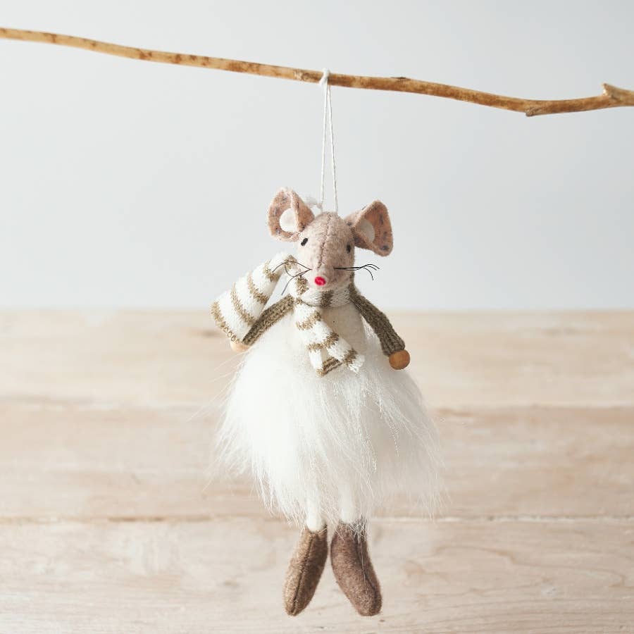 Souris en tutu en tissu beige à suspendre, 18 cm