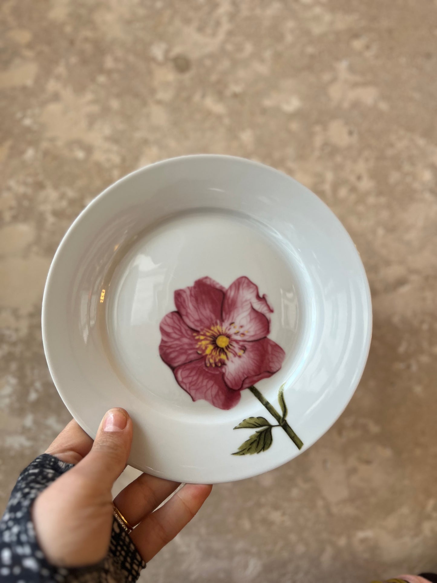 Assiettes à dessert vintage en porcelaine fleur rose