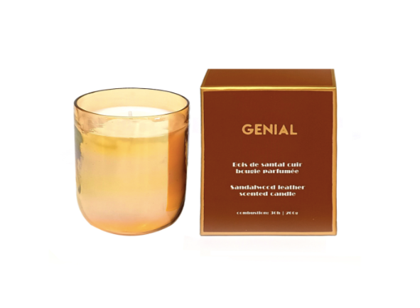 Bougie message génial bois de santal cuir D7,3 H9cm