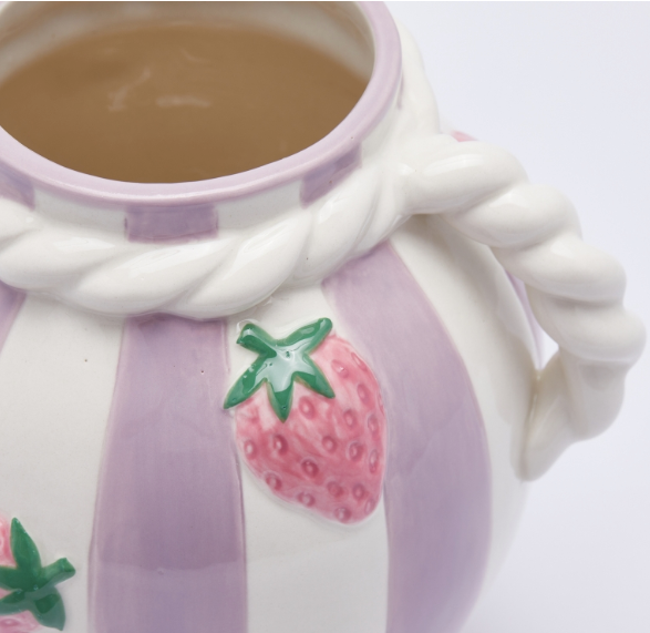VASE EN CÉRAMIQUE RAYÉ FRAISES AVEC ANSES H17 D16 / VIOLET