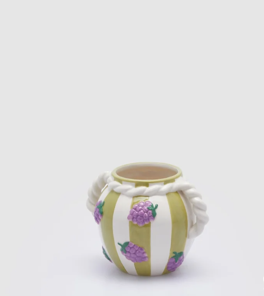 VASE EN CÉRAMIQUE RAYÉ FRAMBOISES AVEC ANSES H13 D14 / MÉLANGE DE VERT