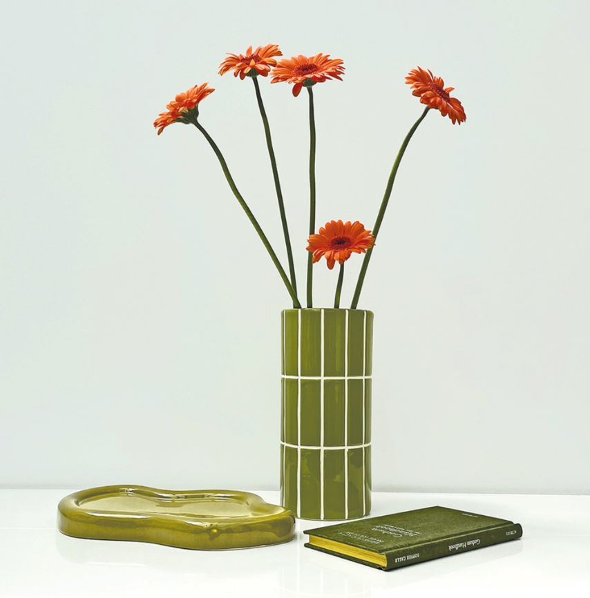 Vase carrelage Kaki D10,5 H23cm