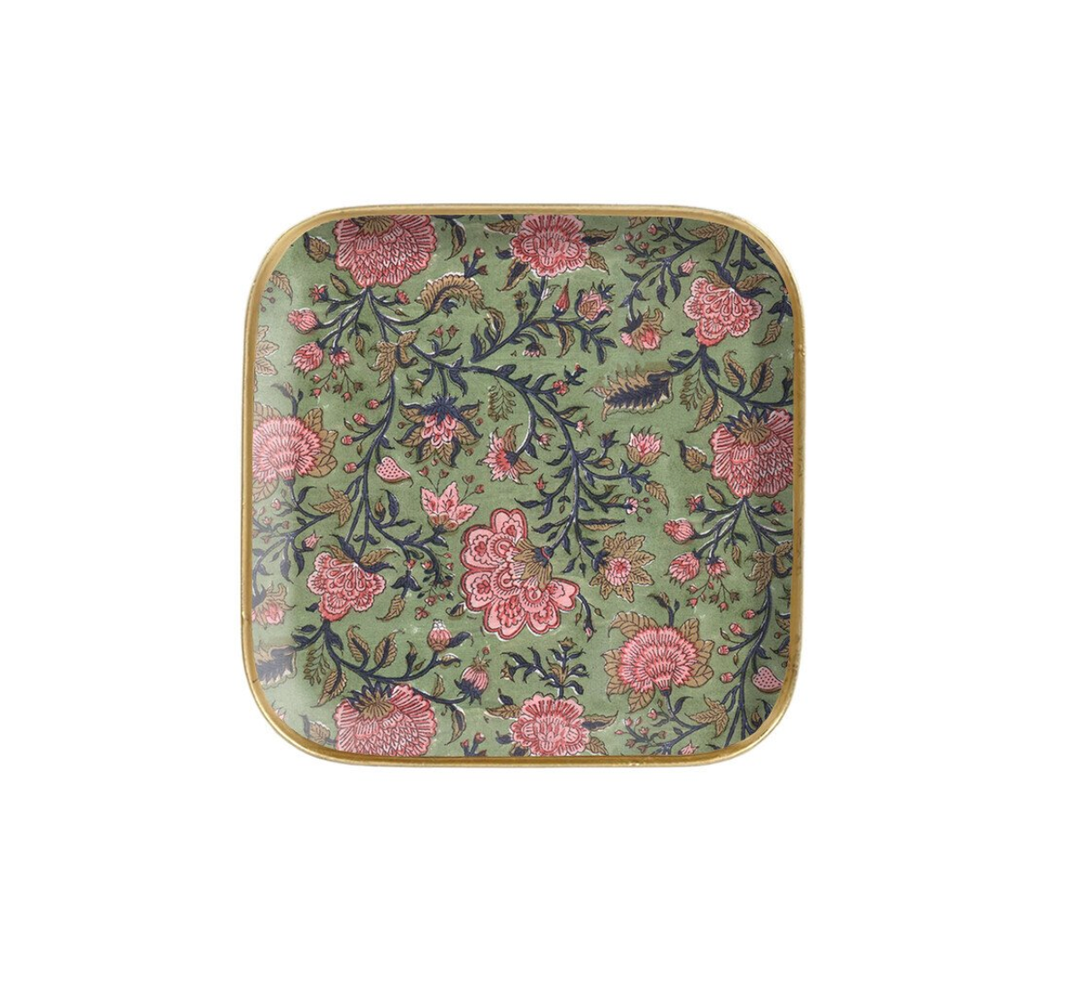 Plateau carré "Chambord" en métal émaillé, bordure dorée - 16x16cm