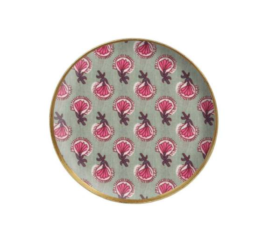 Petit plateau rond métal émaillé Chaumont D10 cm, bord doré