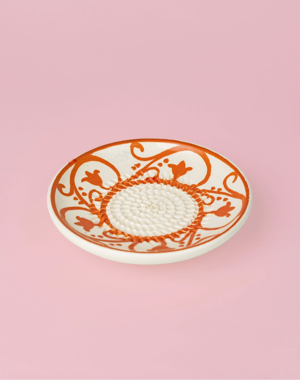 Assiette râpe-ail en céramique - Petite orange et beige - Azahara