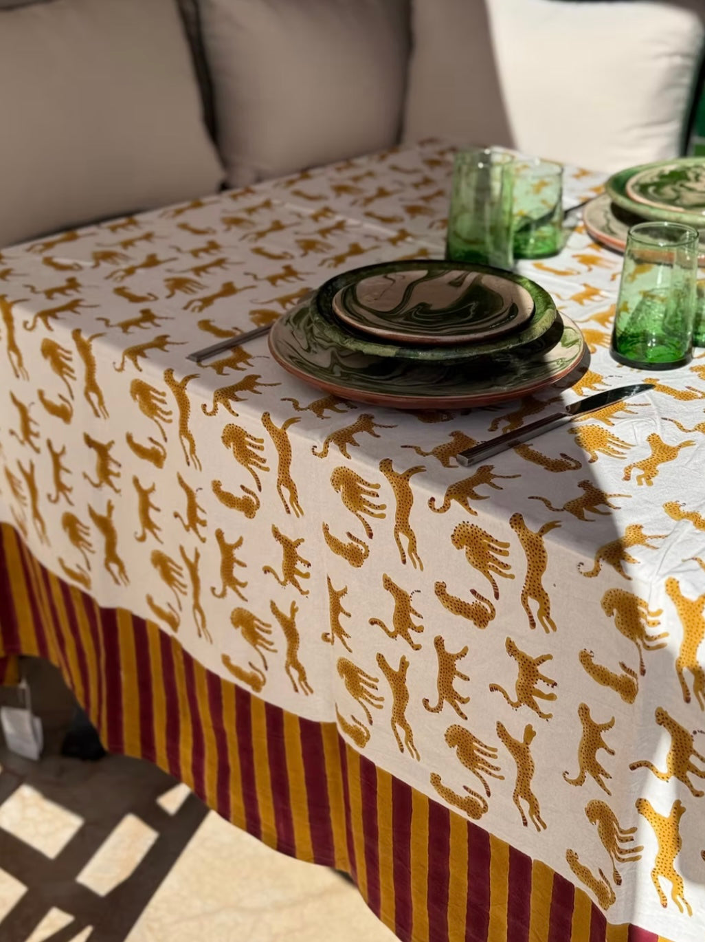 Nappe Indienne animal - Fauve écru 170x250 cm