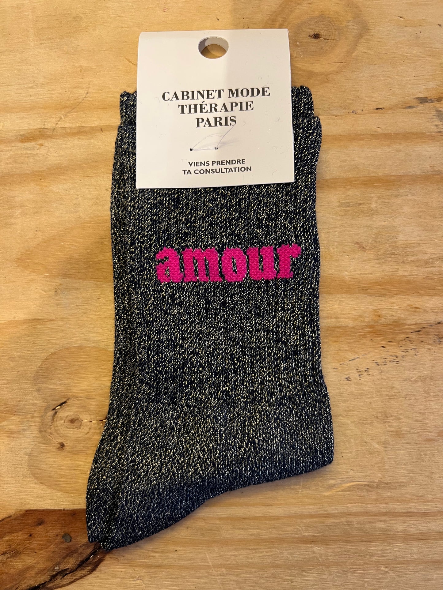 Chaussette paillettes argent amour rose