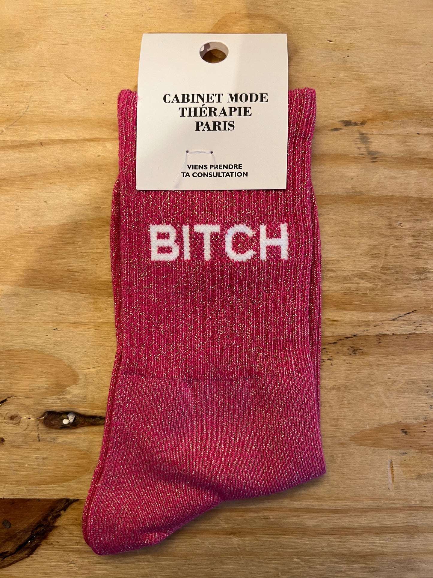 Chaussette paillettes bitch rose