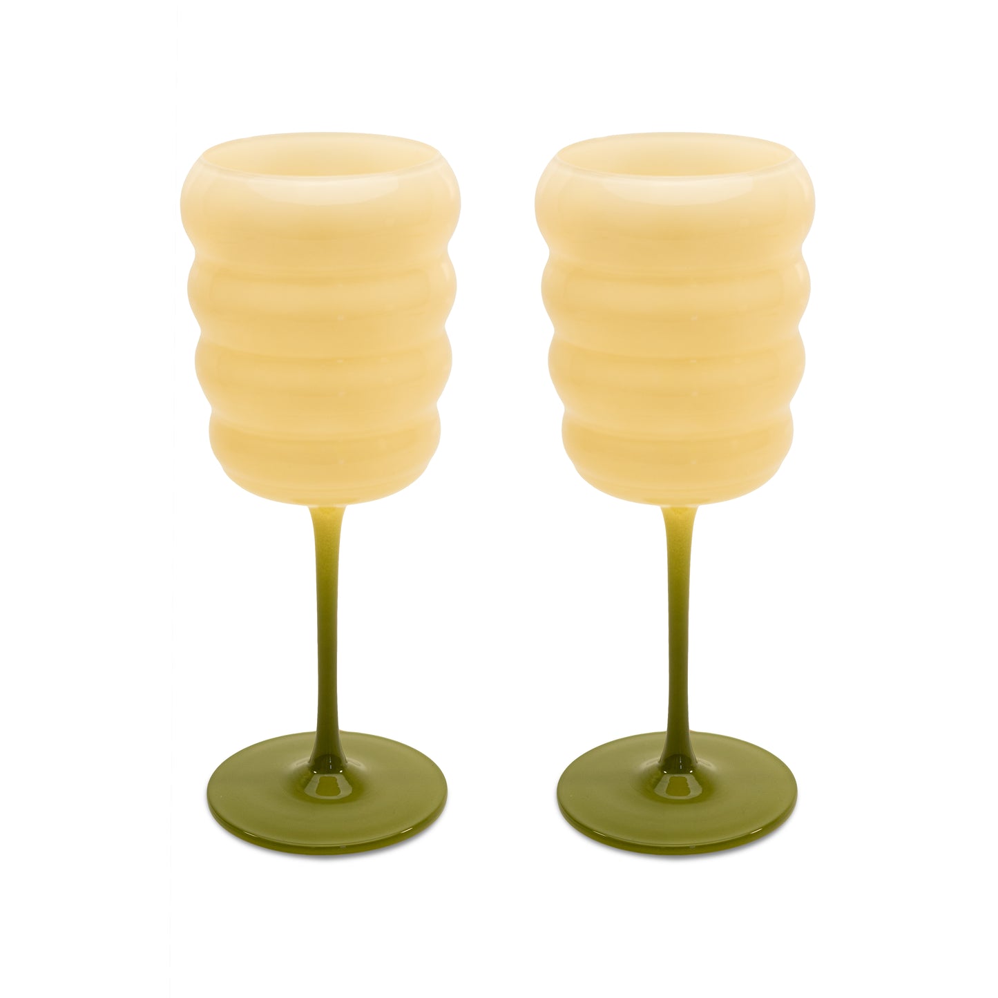 Set de 2 verres à vin en verre. Couleur blanc et vert