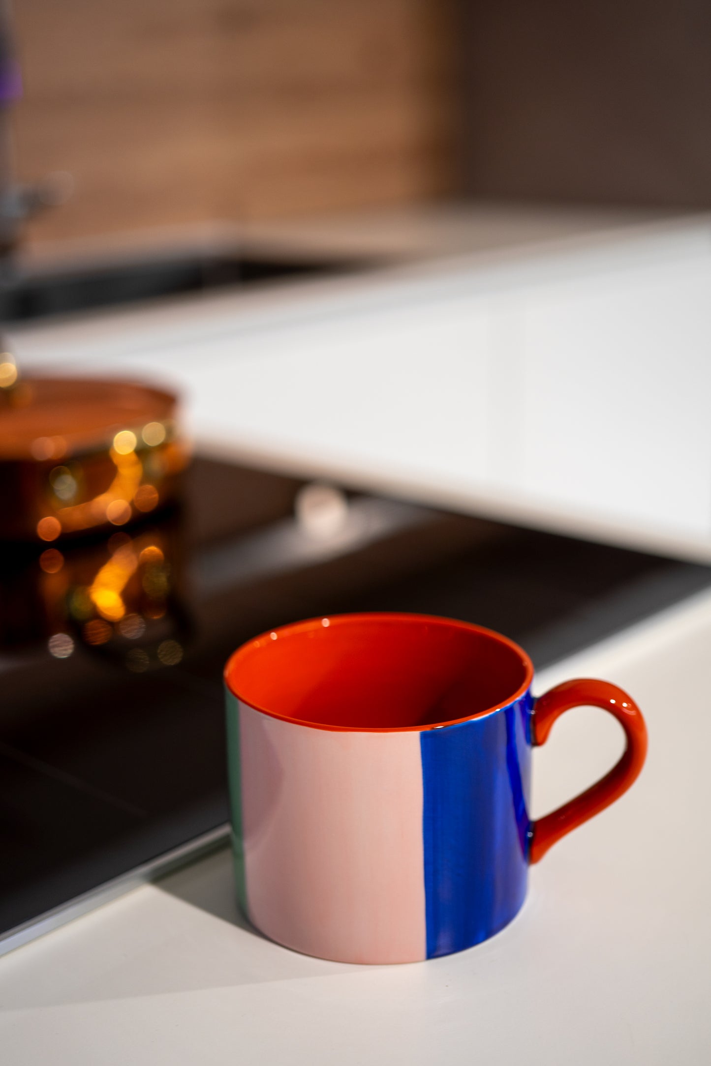 Mug en grès rose/bleu/vert