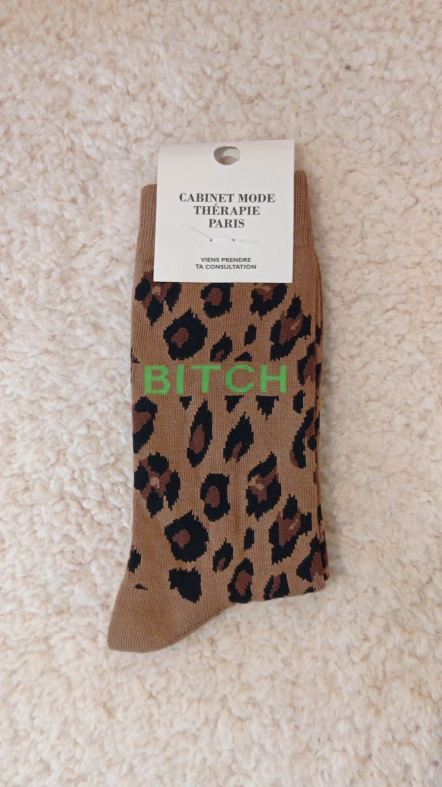 Chaussette Bitch vert léopard