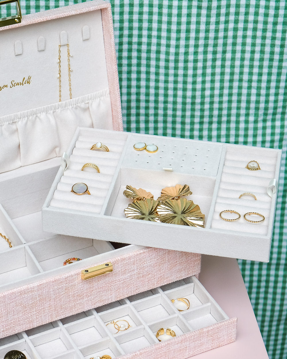 Boîte à bijoux Denise effet lin - beige