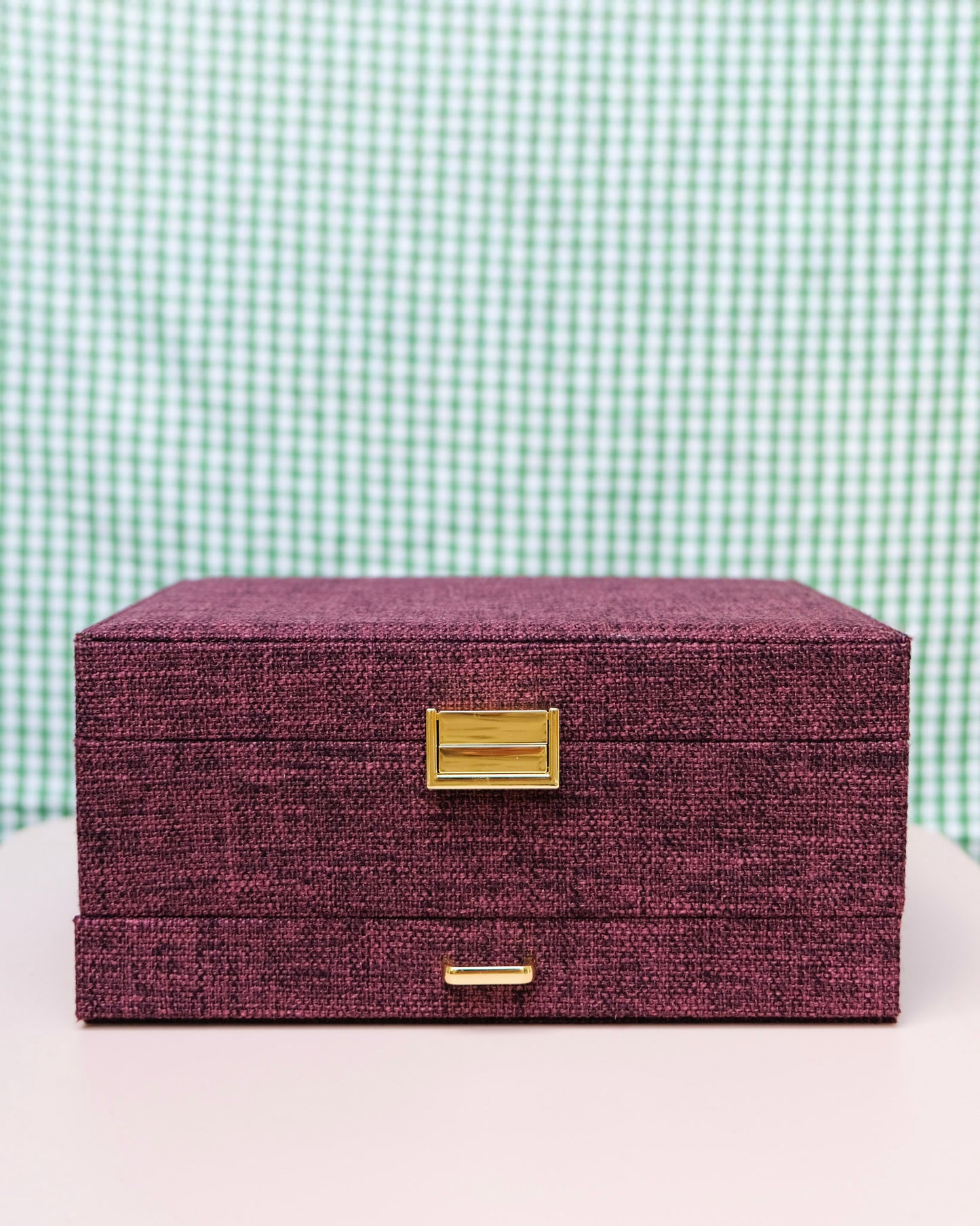 Boîte à bijoux Denise effet lin - bordeaux