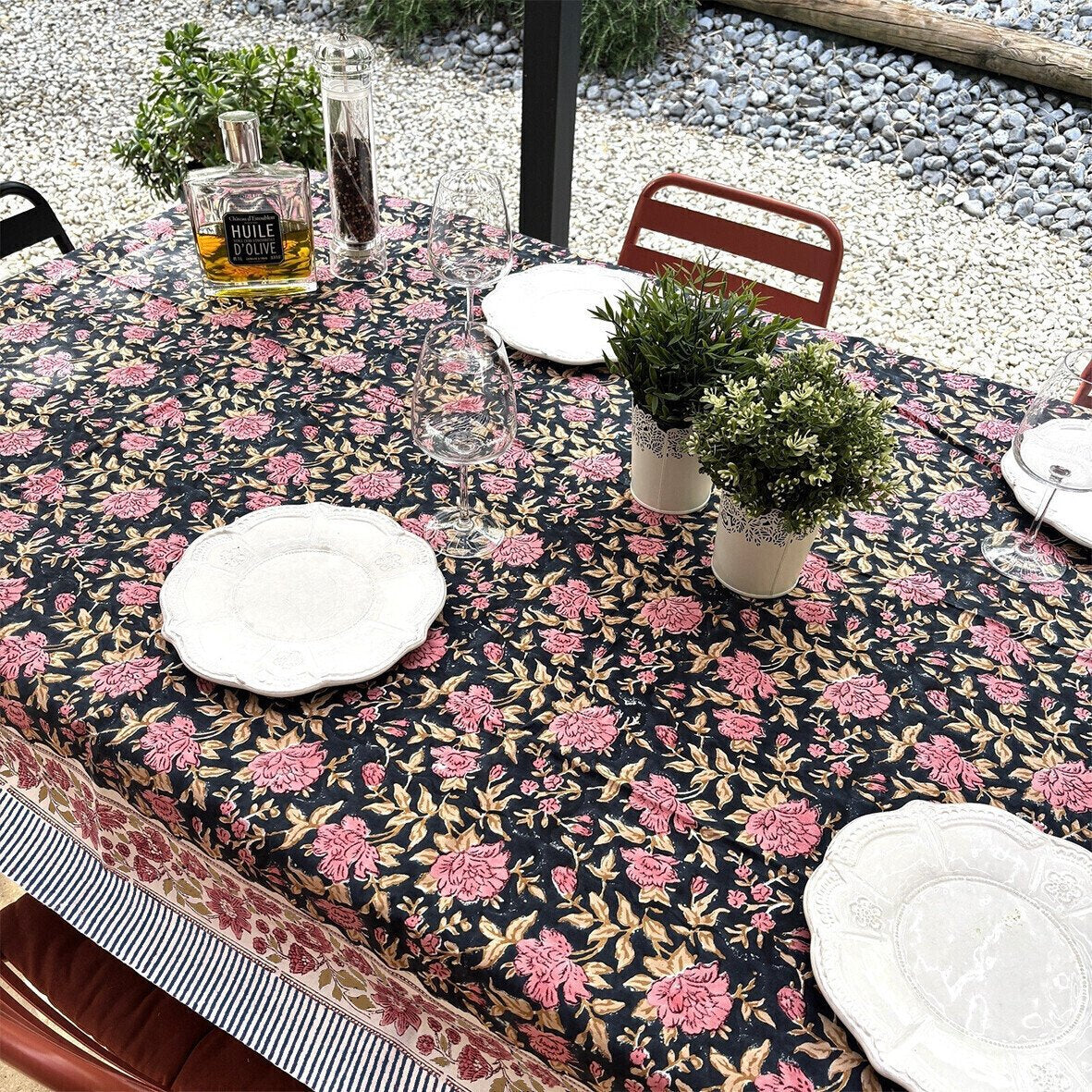 Nappe blockprint Midnight rose 140x220
