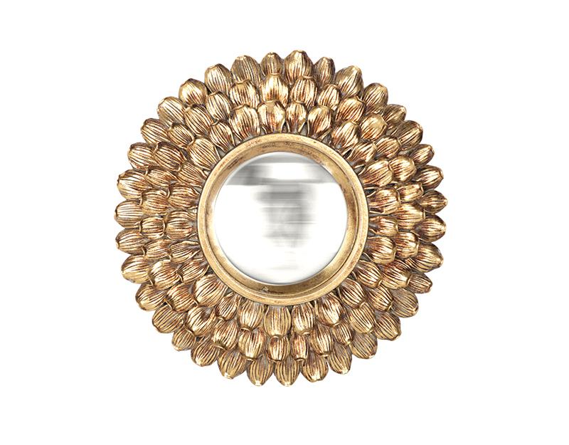 Miroir rond convexe doré avec contour pétales de fleurs 20 cm