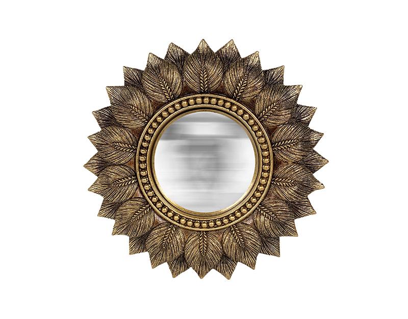 MIROIR FEUILLES CONVEXE DORE 19,5cm