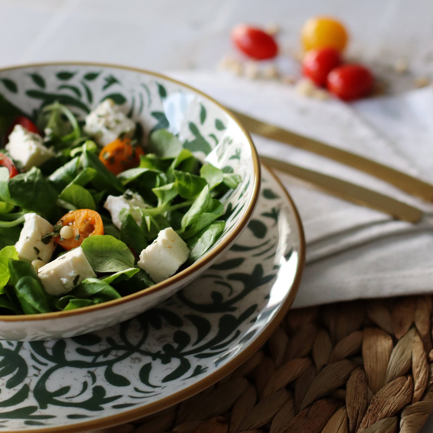 Assiette creuse 20cm en grès décor vert HÉRACLÉE