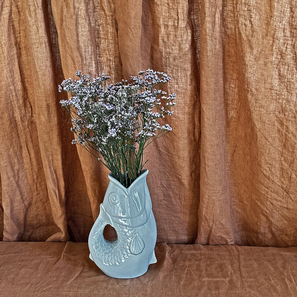 Vase pichet Poisson gm bleu givré L16,5 P11 H25,3cm