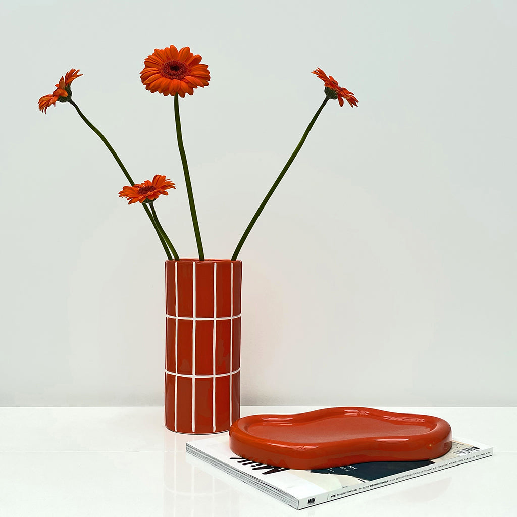 Vase carrelage rouge D10,5 H23cm