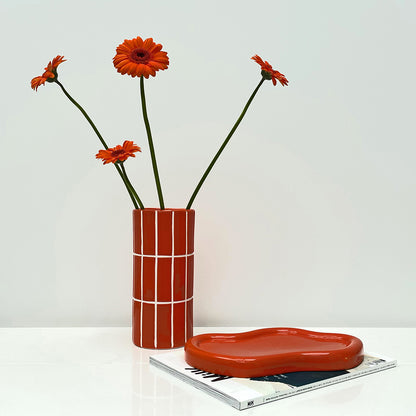 Vase carrelage rouge D10,5 H23cm