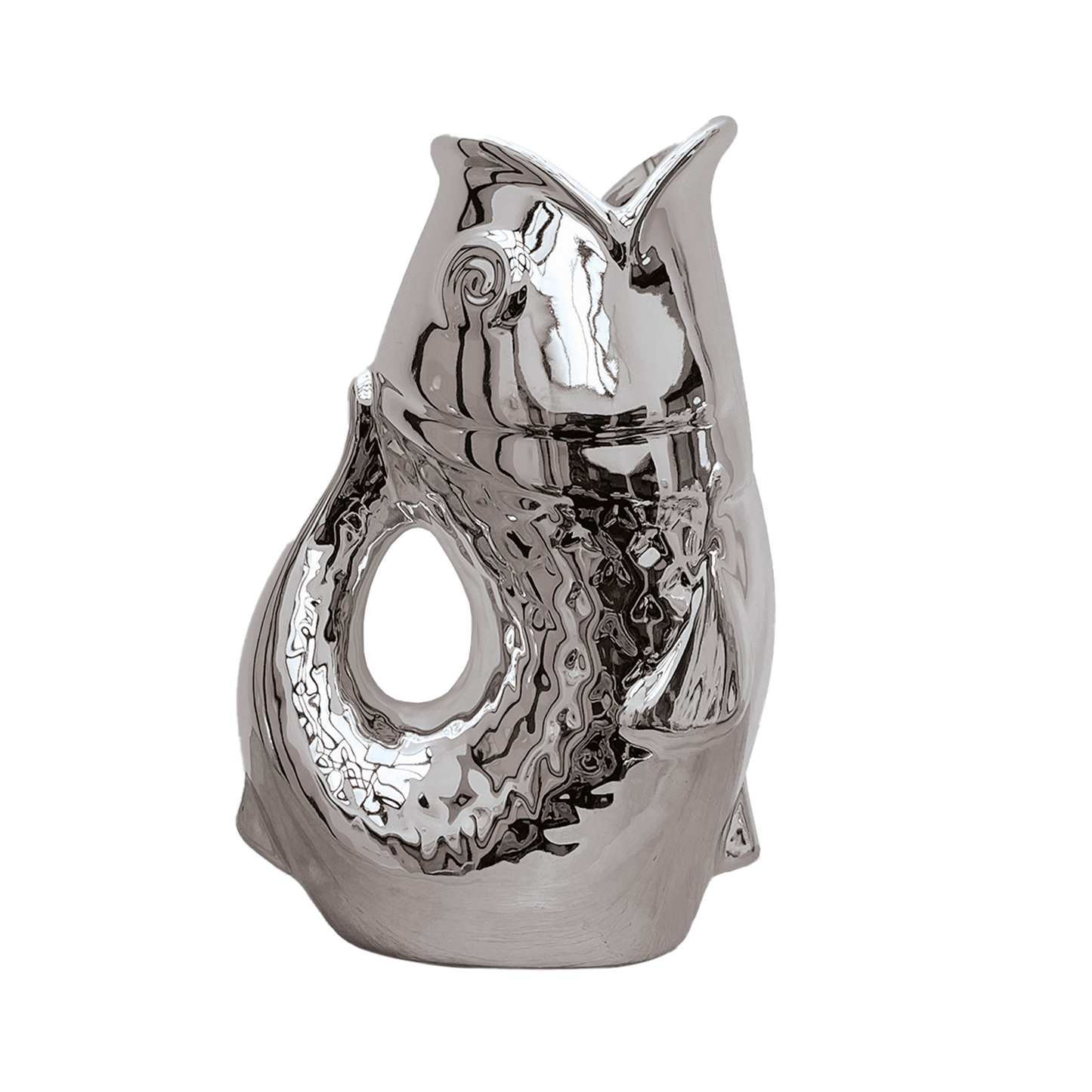 Vase ceramic Poisson gm argenté L16,5 P11 H25,3cm
