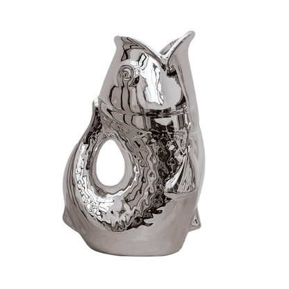 Vase ceramic Poisson gm argenté L16,5 P11 H25,3cm