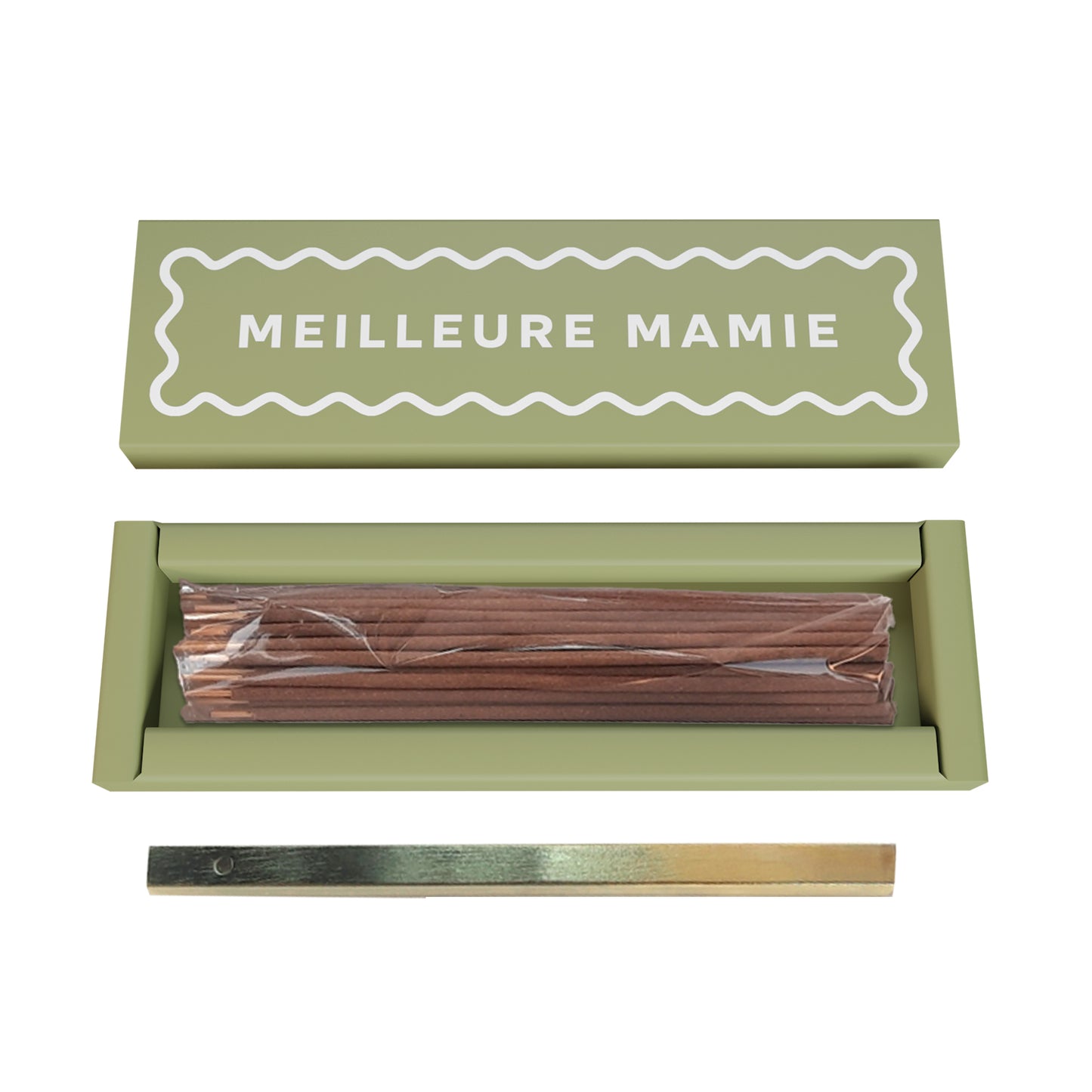 Encens bâtonnets Carezze meilleure mamie kaki basilic mandarine avec support