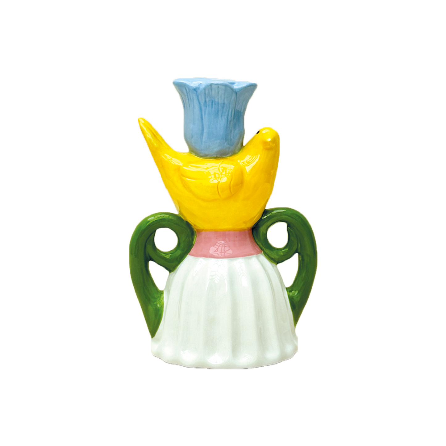 Bougeoir oiseau jaune L8,8 P11,2 H16,2cm