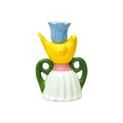 Bougeoir oiseau jaune L8,8 P11,2 H16,2cm