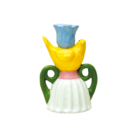 Bougeoir oiseau jaune L8,8 P11,2 H16,2cm