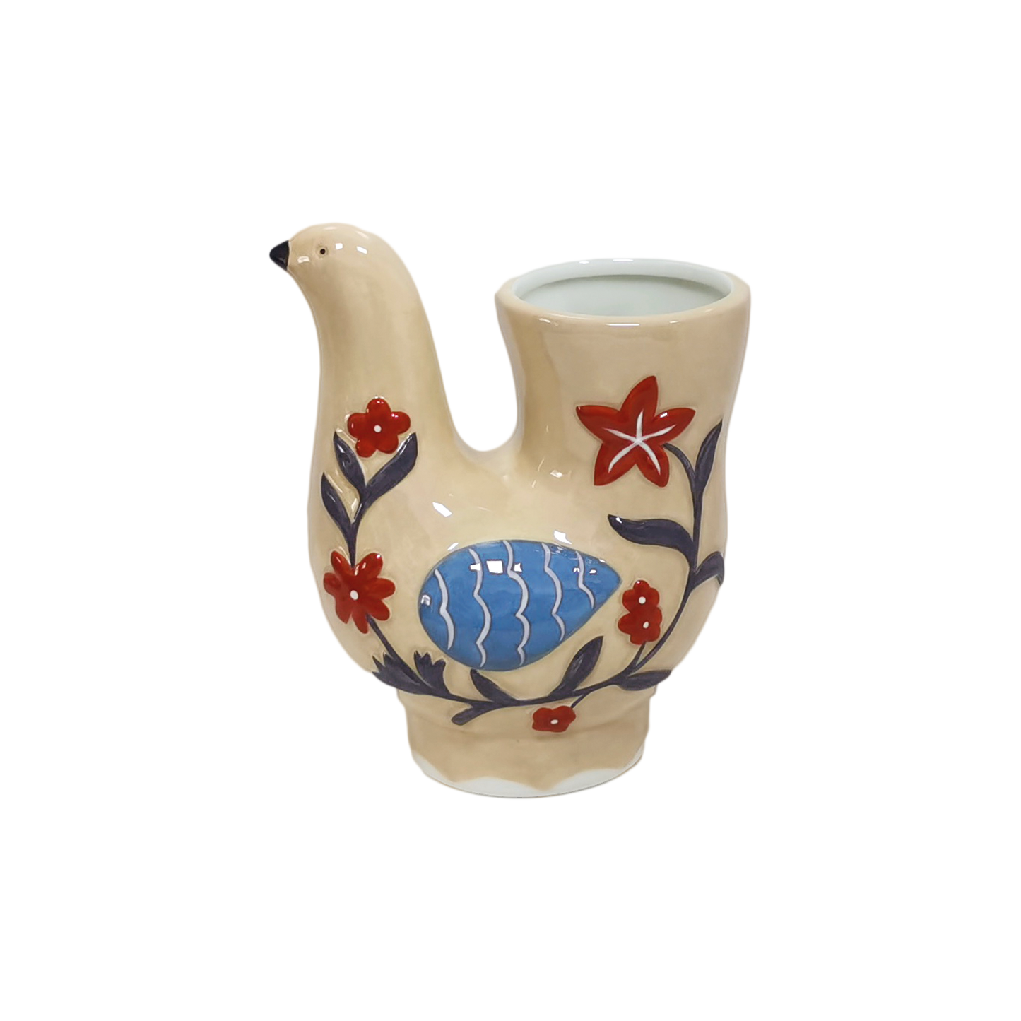 Vase oiseau beige L13,5 P9,2 H16cm