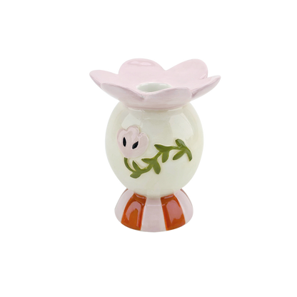 Bougeoir fleur rose L9 P8,5 H11cm