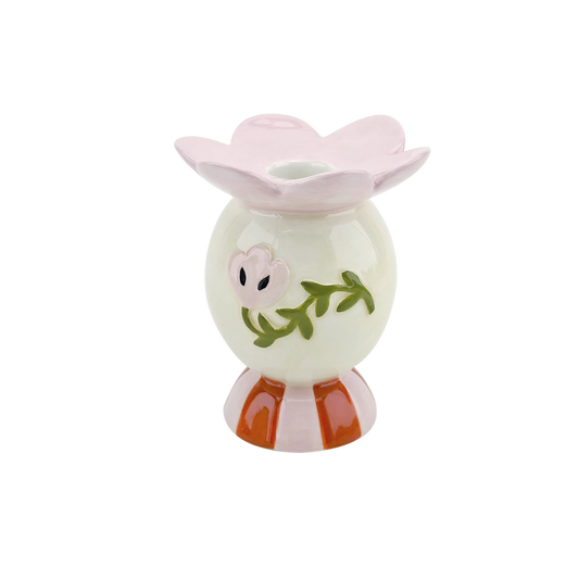 Bougeoir fleur rose L9 P8,5 H11cm